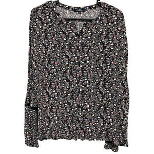 Angels Forever Young Women's Long Sleeve Button Down Blouse Floral Black Size L